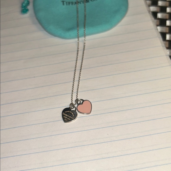 Authentic Tiffany Necklace 16 in Silver & Pink Heart Pendant Necklace Gorgeous - Picture 11 of 11